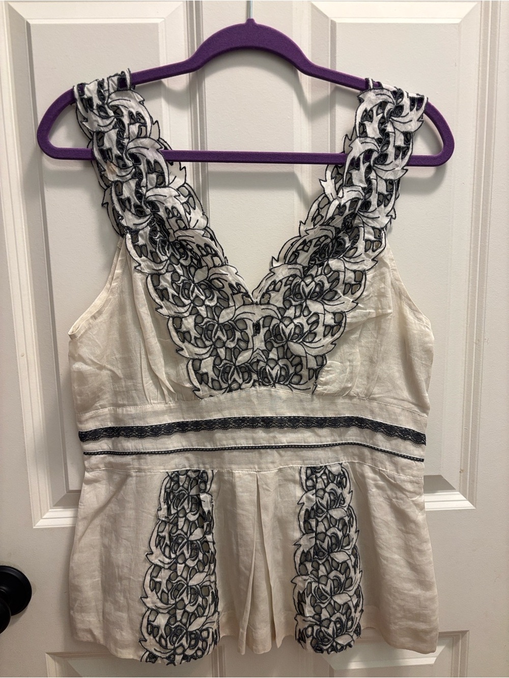 Floreat Cream Camisole with Navy Blue Floral Embroidery size 12